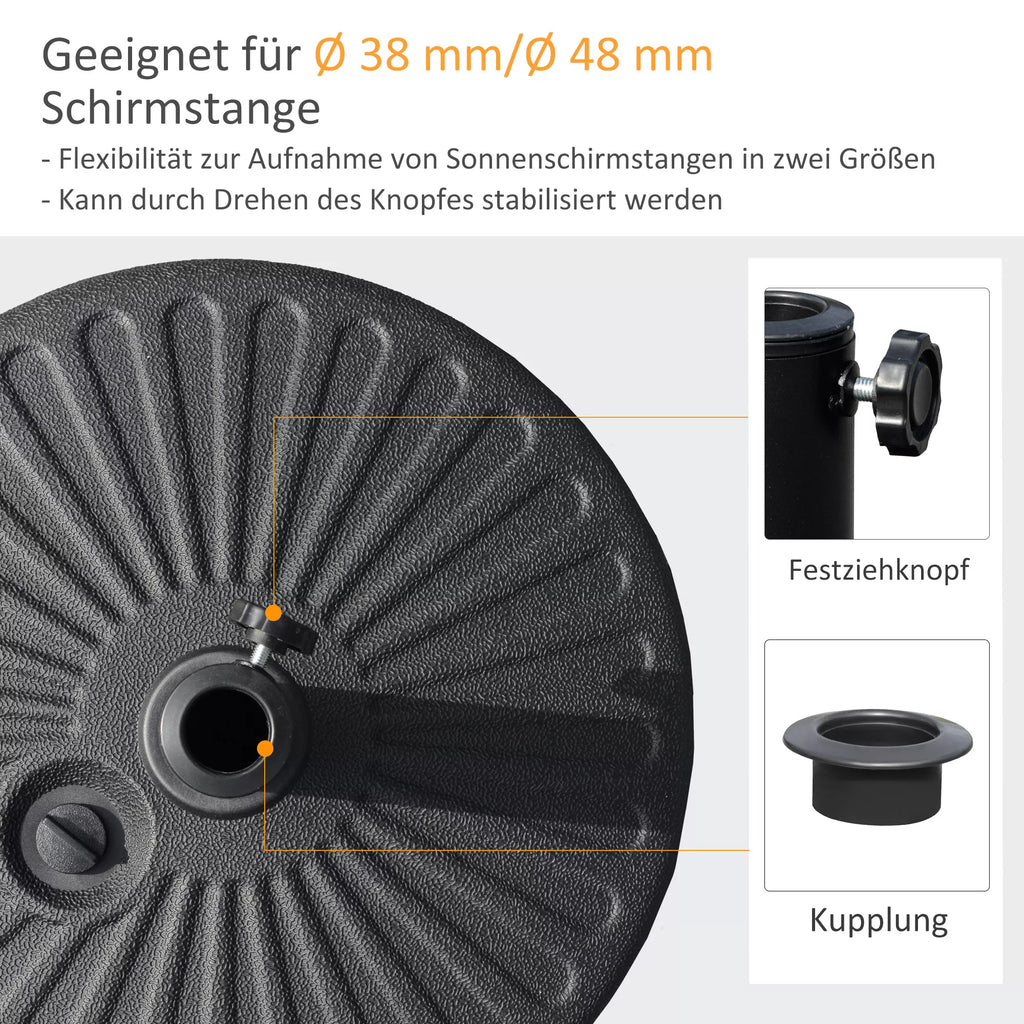 Skėčių stovas 22 kg Skėčių stovas Apvalus skėčių laikiklis, skėčių svoris, stovas skėčiams 38/48 mm vamzdžio skersmuo, balkonui, terasai, sodui, juodas