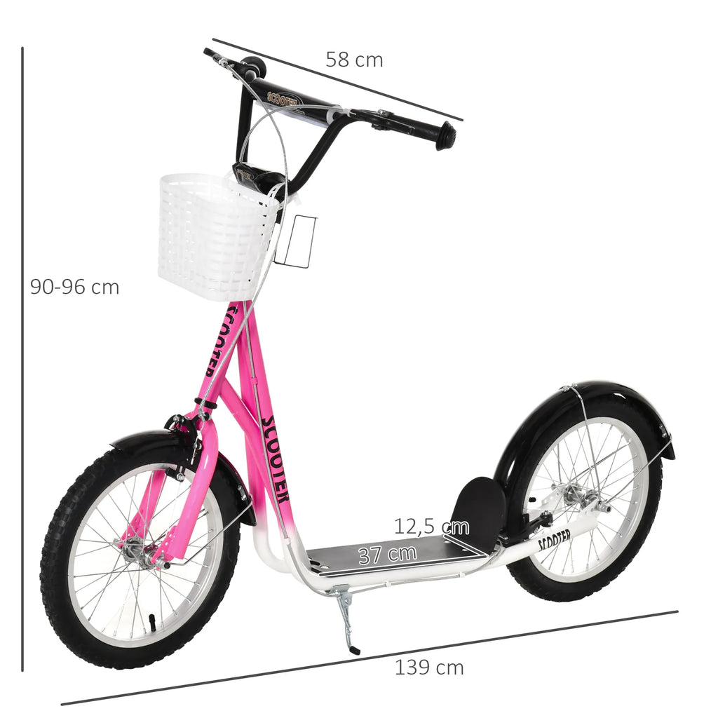 Paspirtuko matmenų schema: 139 cm ilgis, 58 cm plotis, 90–96 cm vairas