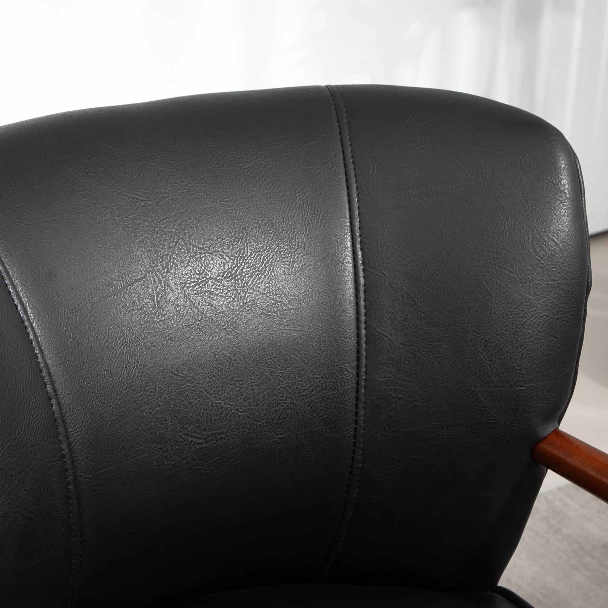 Akcentinis fotelis, platus sėdimas paviršius, odos imitacija, medinis rėmas, iki 120 kg, 67x77x80 cm, juodas