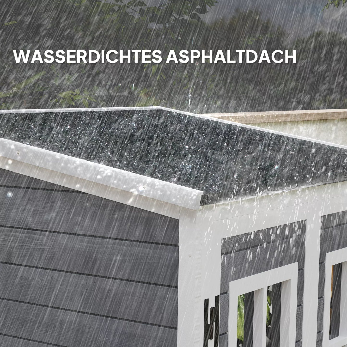 Sodo saugykla, įrankių namelis su 2 langais, žemės kuoliukai, asfaltuotas stogas, 91 x 69 x 192 cm, eglės mediena, šviesiai pilka