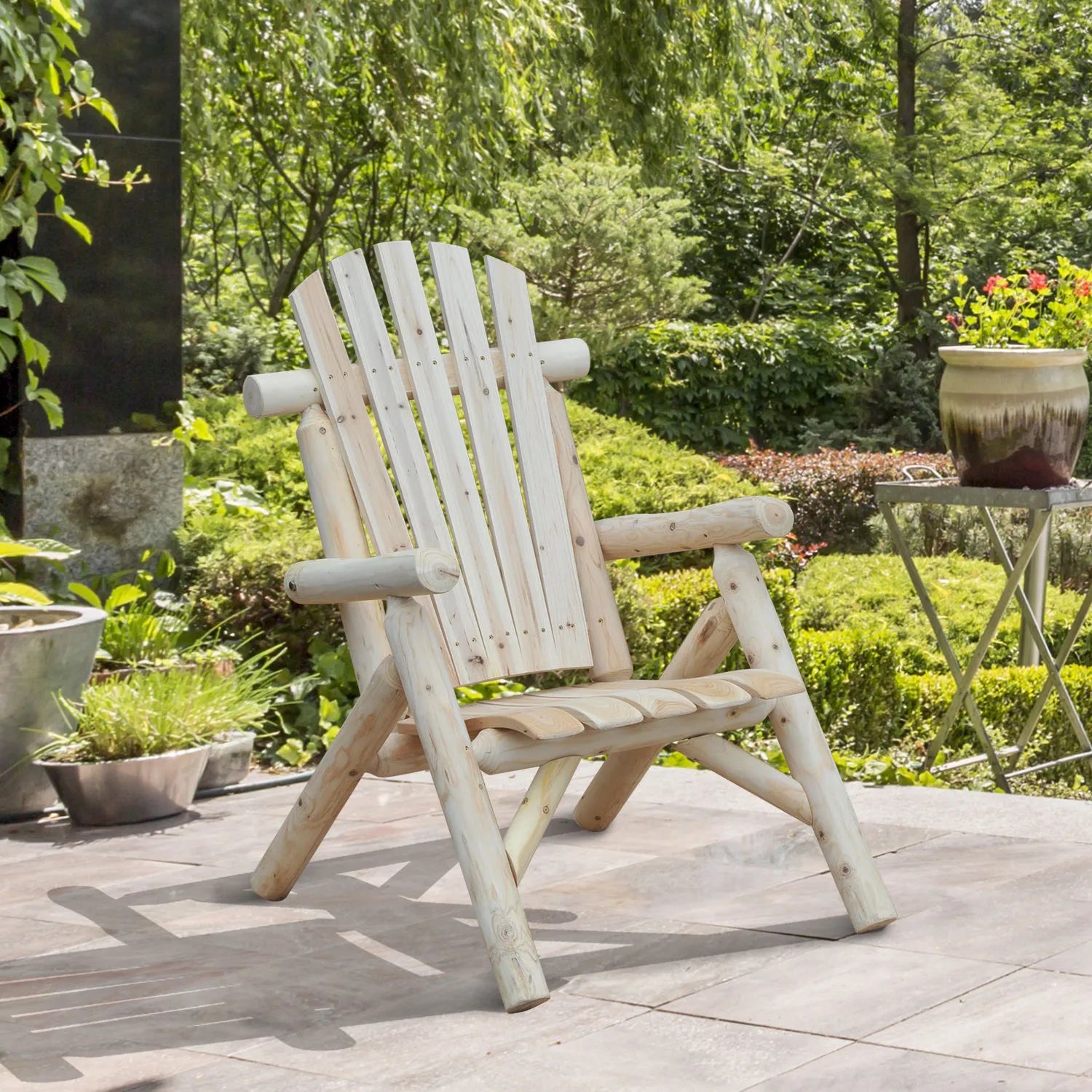 Adirondack sodo kėdė Sodo fotelis Medinė kėdė su aukštu atlošu ir porankiais Eglės mediena Natūralus 83 x 68 x 101 cm