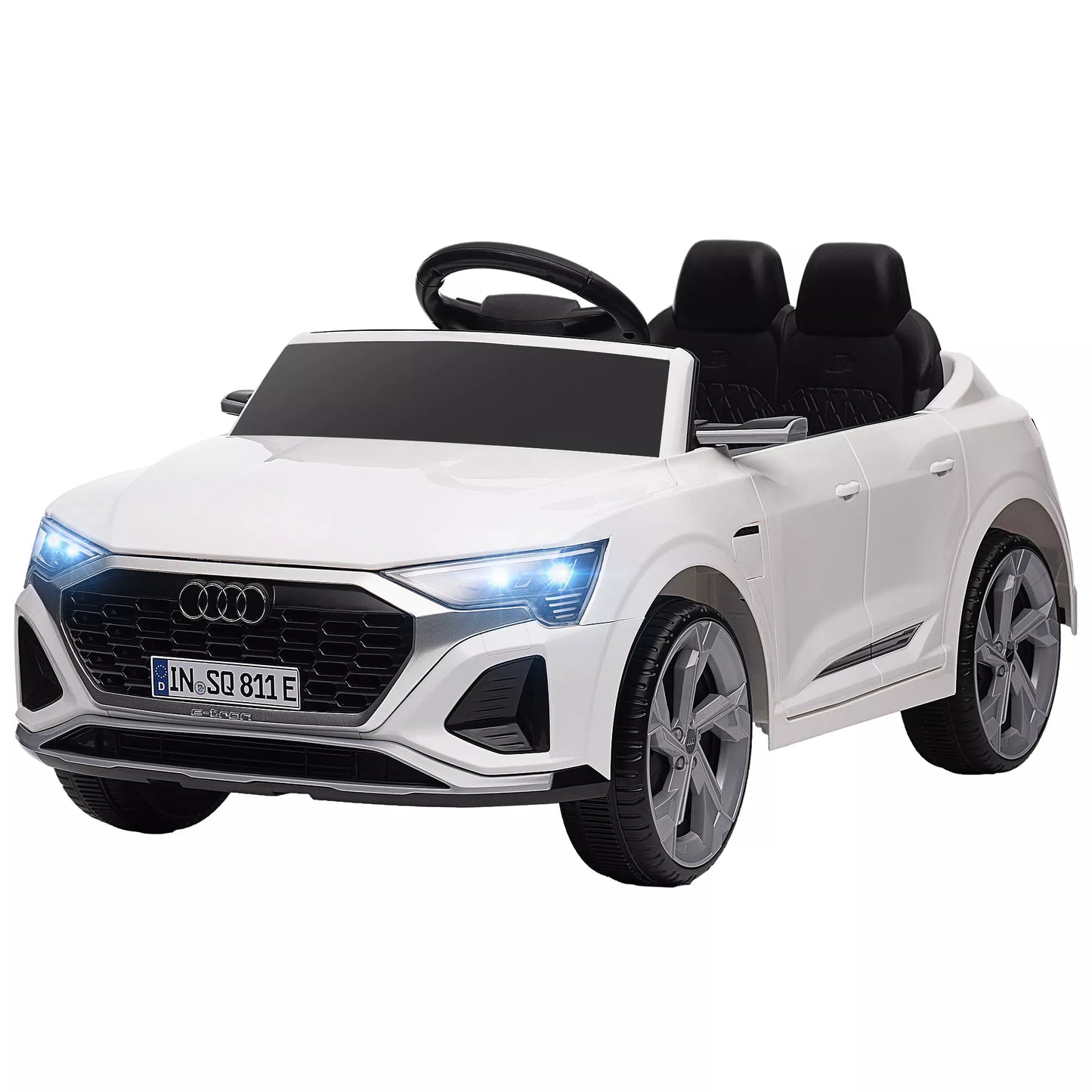 Elektrinis vaikiškas automobilis, 12V Audi Q8, 3-5 km/h, su nuotolinio valdymo pultu, žibintais, muzika, baltas