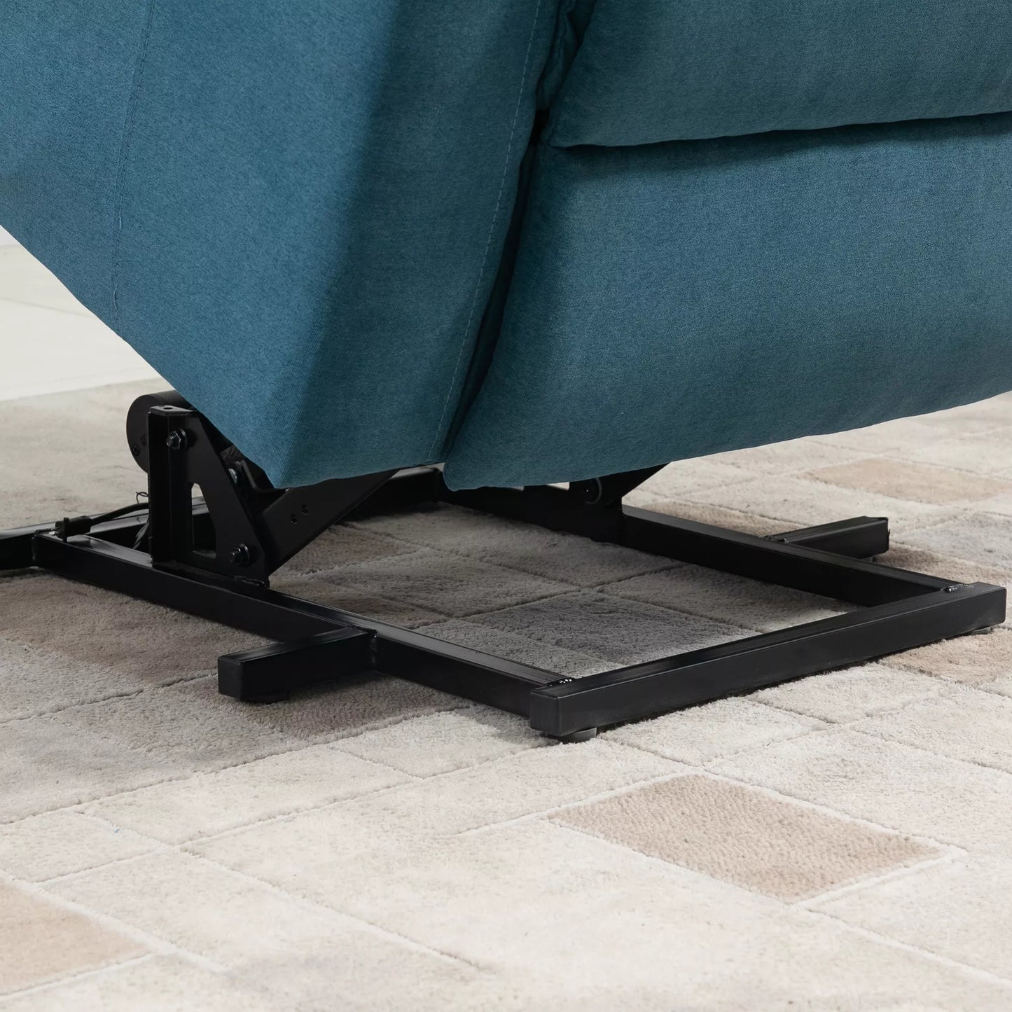 Elektrinis TV fotelis su pakėlimo funkcija, relaksacinis krėslas su gulėjimo funkcija, TV fotelis su distanciniu pulteliu, šonine kišenė, kišeninių spyruoklių sistema, lininės išvaizdos, mėlynos spalvos