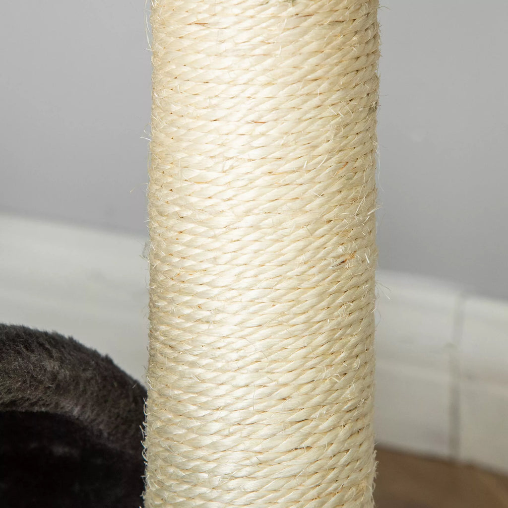 Kratzbaum 46 cm Mažas kačių bokštelis su urvu, žaisliniu kamuoliuku, sizaliniu virve, pakelta platforma, kačių braižymo medis, laipiojimo medis, skirtas katėms iki 4 kg, tamsiai pilkos spalvos