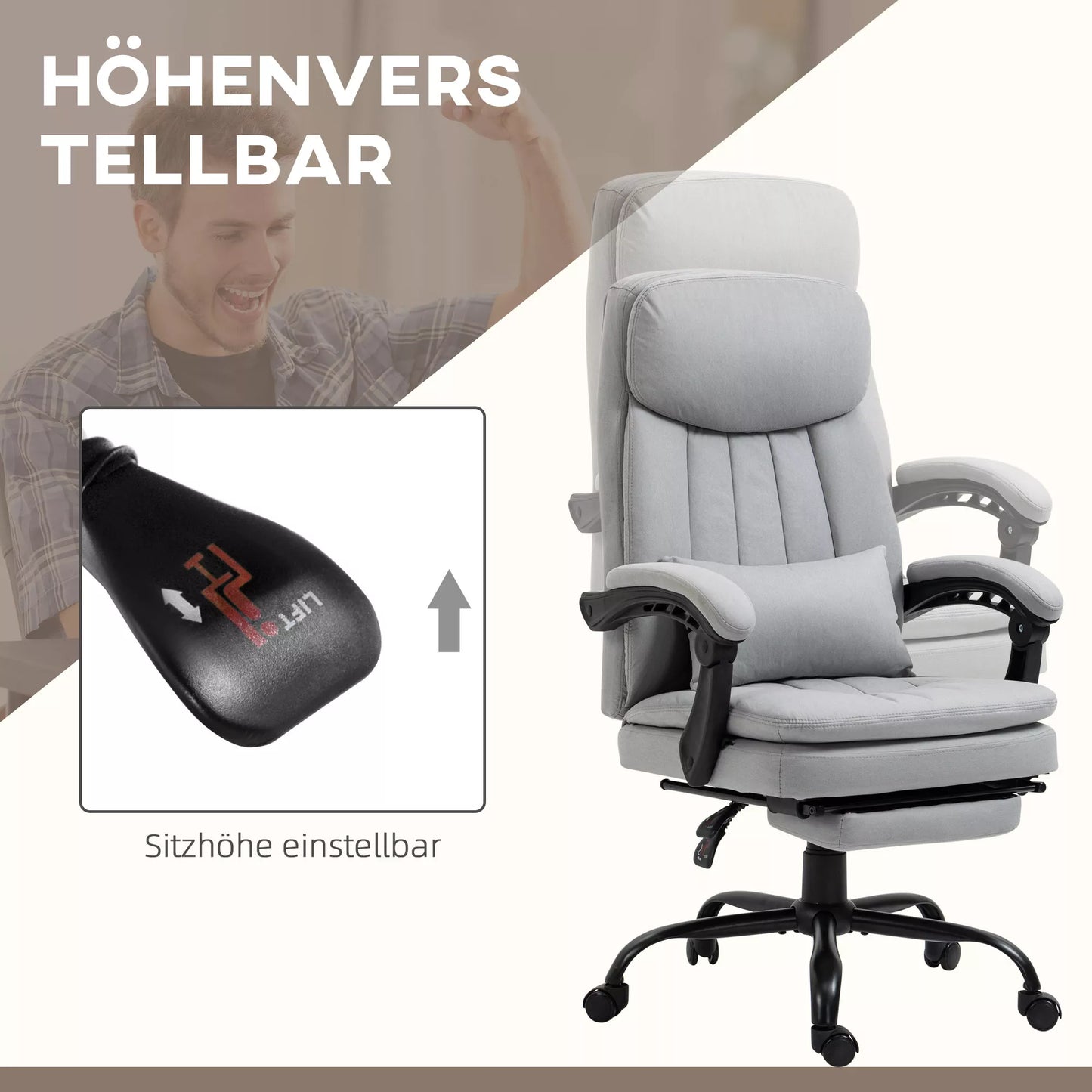 Biuro kėdė su masažo ir šildymo funkcija, reguliuojama, iki 120 kg, 66 x 67 x 110-118 cm, pilka