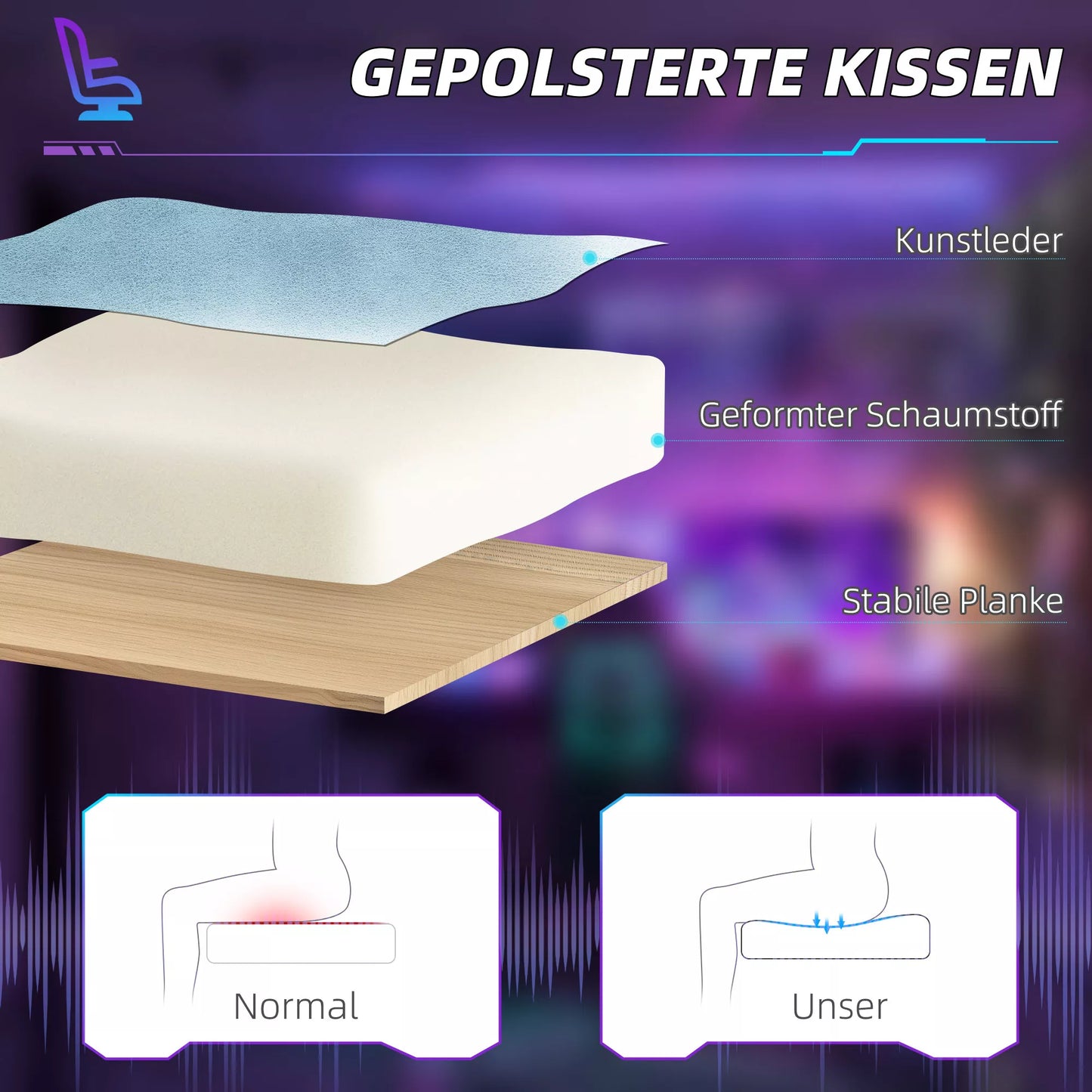 Žaidimų kėdė, reguliuojami porankiai ir atlošas, dirbtinės odos apmušalas, iki 120 kg, mėlyna