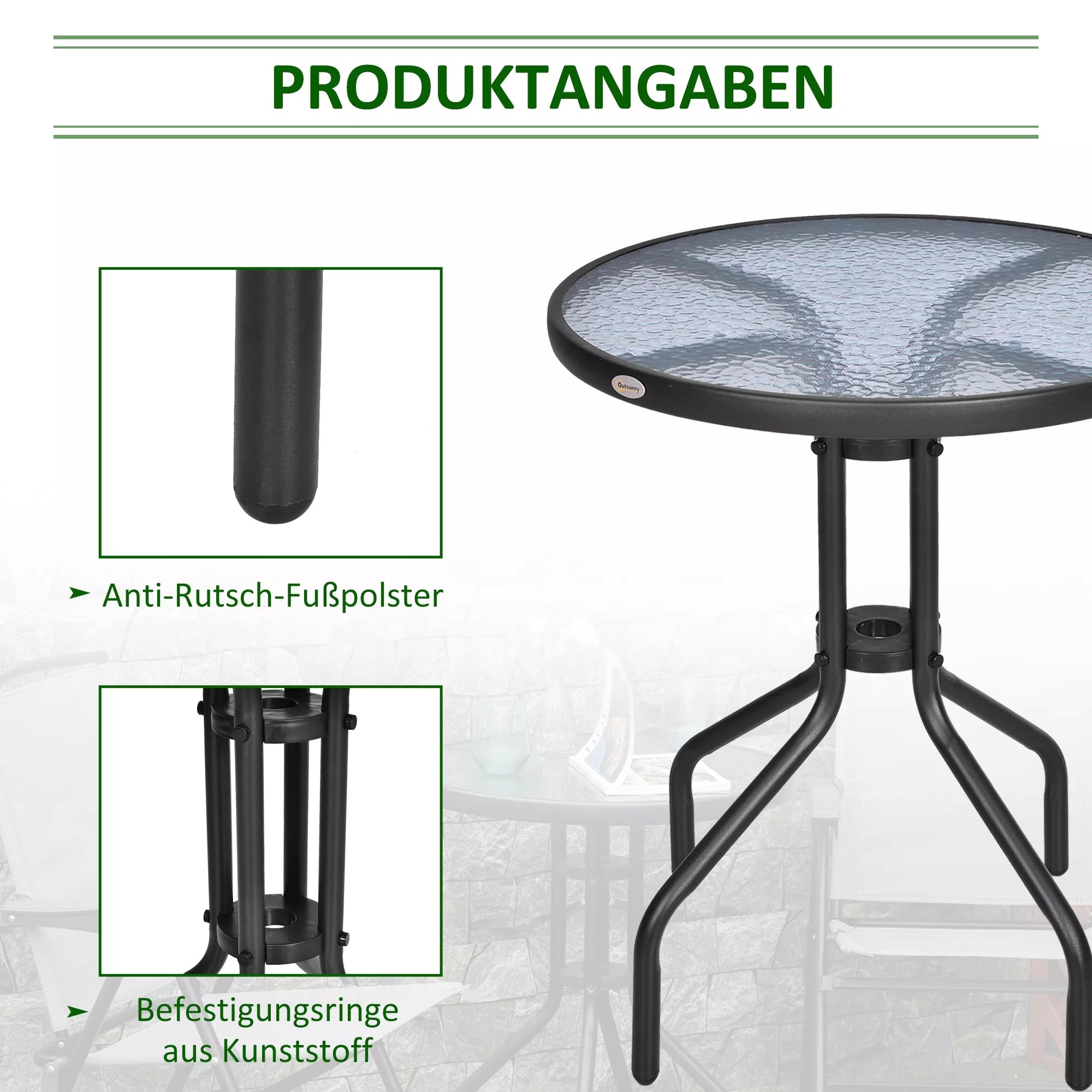 Sodo stalas Balkono stalas Bistro stalas Stiklinis stalas Pagalbinis stalas Metalas + saugus stiklas ∅60xH70cm