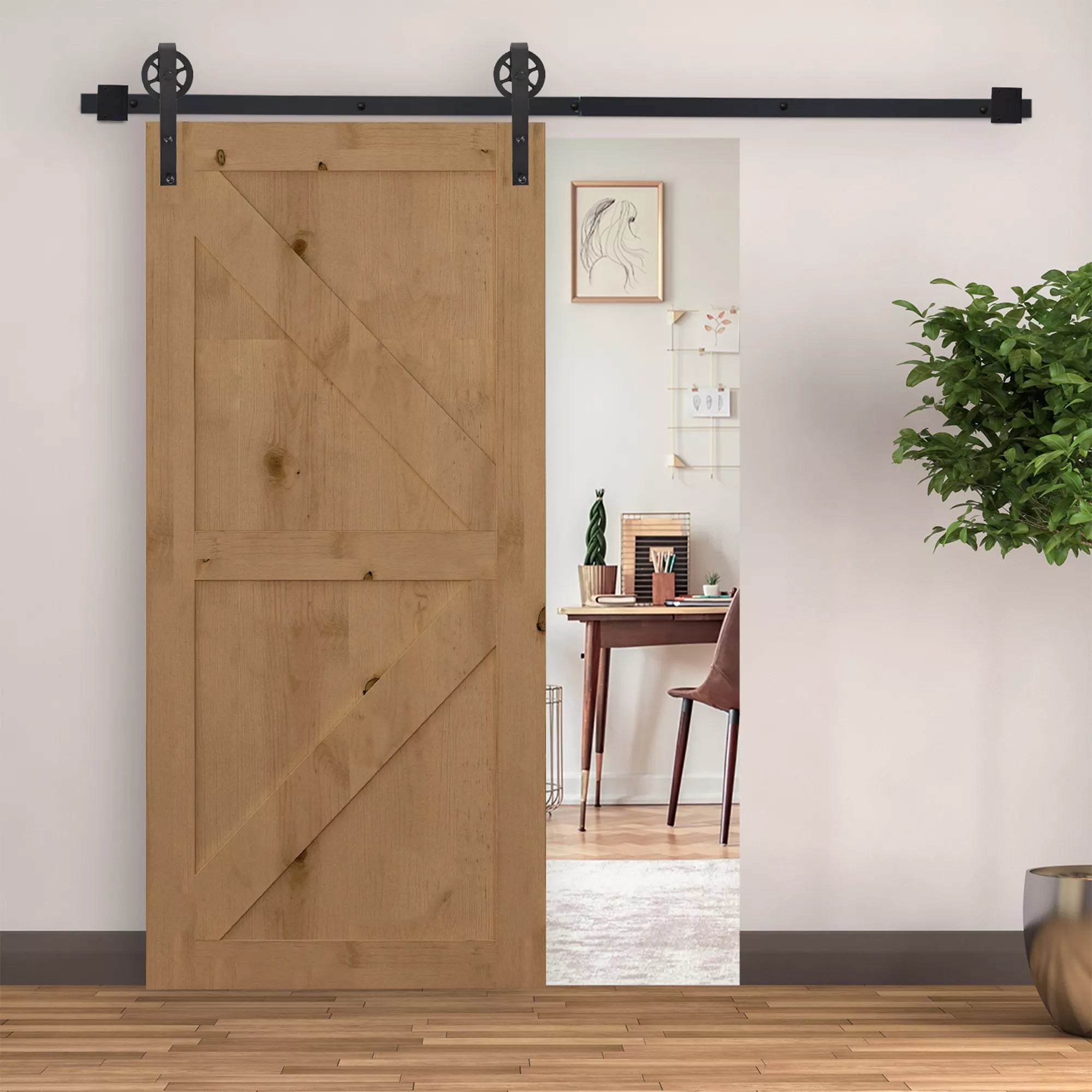 Stumdomų durų mechanizmas, industrinio stiliaus, iki 90 kg, juodas, 200 cm
