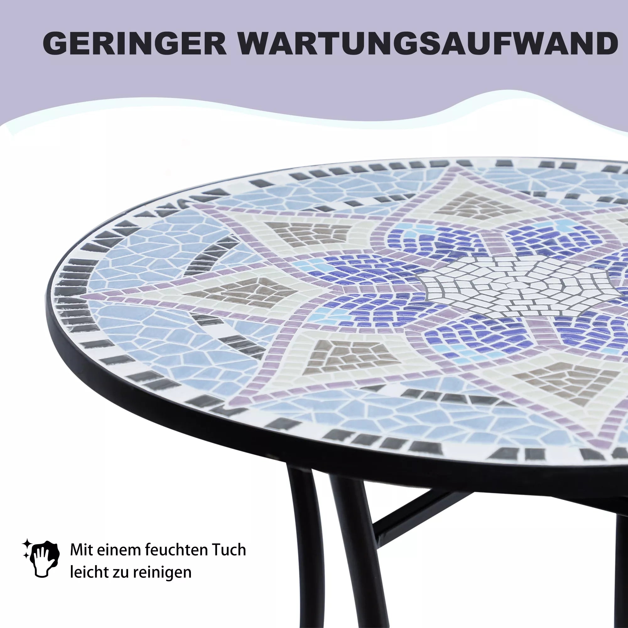 Sodo stalas Ø60 x H71cm, atsparus oro sąlygoms balkono stalas pagamintas iš metalo, lauko valgomojo stalas, kempingo staliukas, apvalus terasos stalas sodui, terasai, balkonui Mėlynas+Baltas