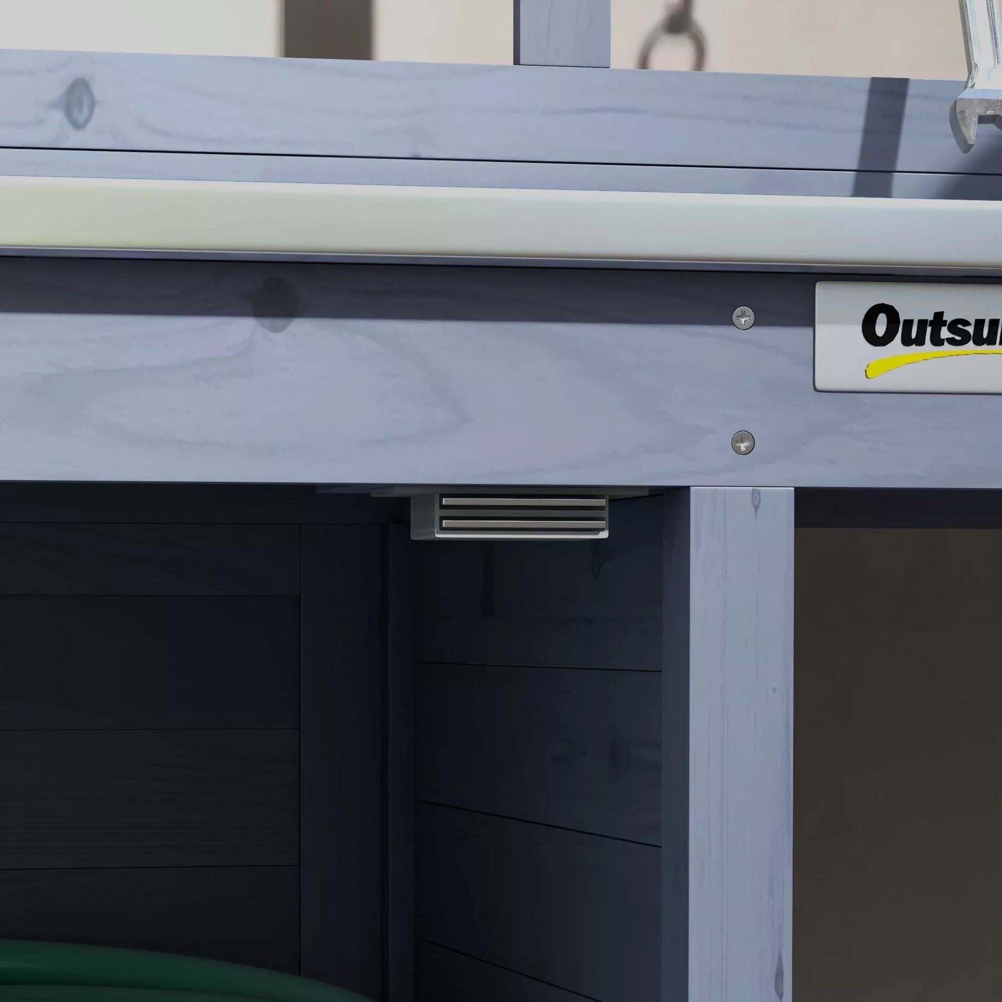 Sodo stalas su spintele, aliuminio darbo paviršiumi, saugojimo vieta, 112x47x146 cm, pilkos spalvos