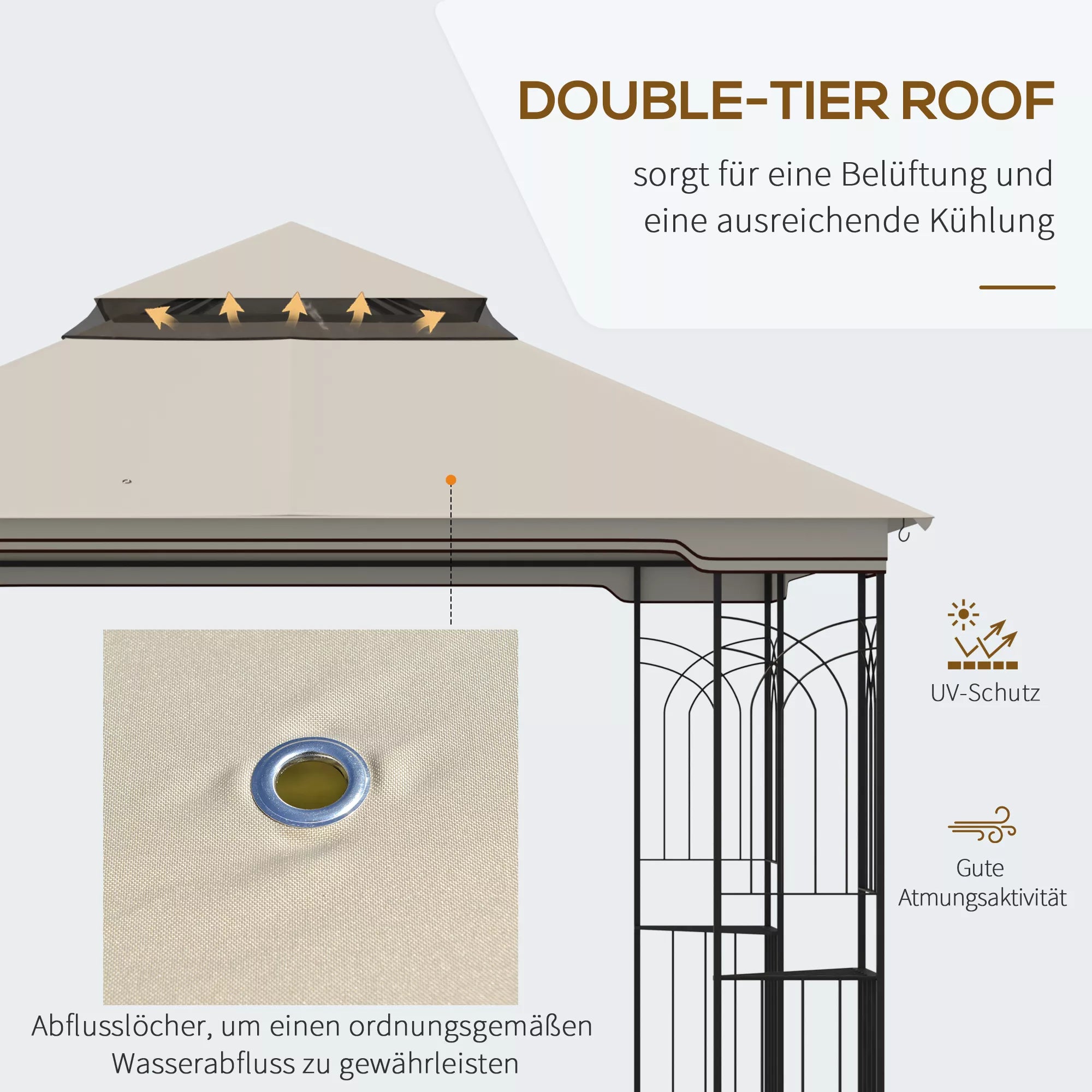 Sodo paviljonas su dvigubu stogu Paviljonas Sodo palapinė Šventinė palapinė 4 x šoninės sienos Metalo + poliesterio smėlio spalvos 2,99 x 2,99 x 2,74 m