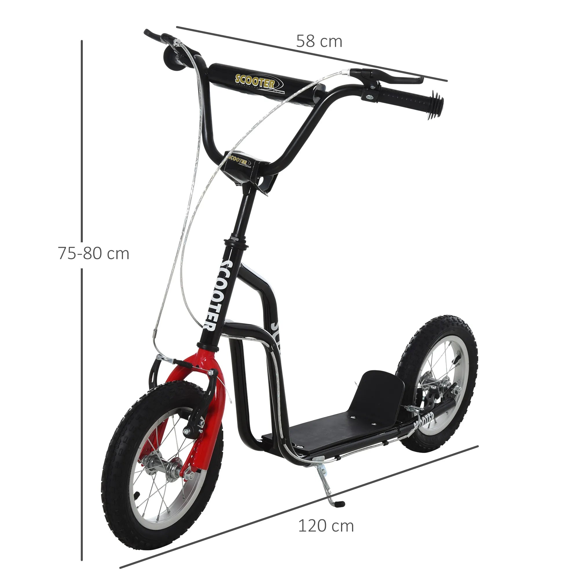 Vaikų paspirtukas Reguliuojamas vairas Paspartukas Miesto paspirtukas Vaikų paspirtukas Kickboard su pneumatinėmis padangomis 12 colių nuo 5 metų Juodas 120 x 58 x 75-80 cm
