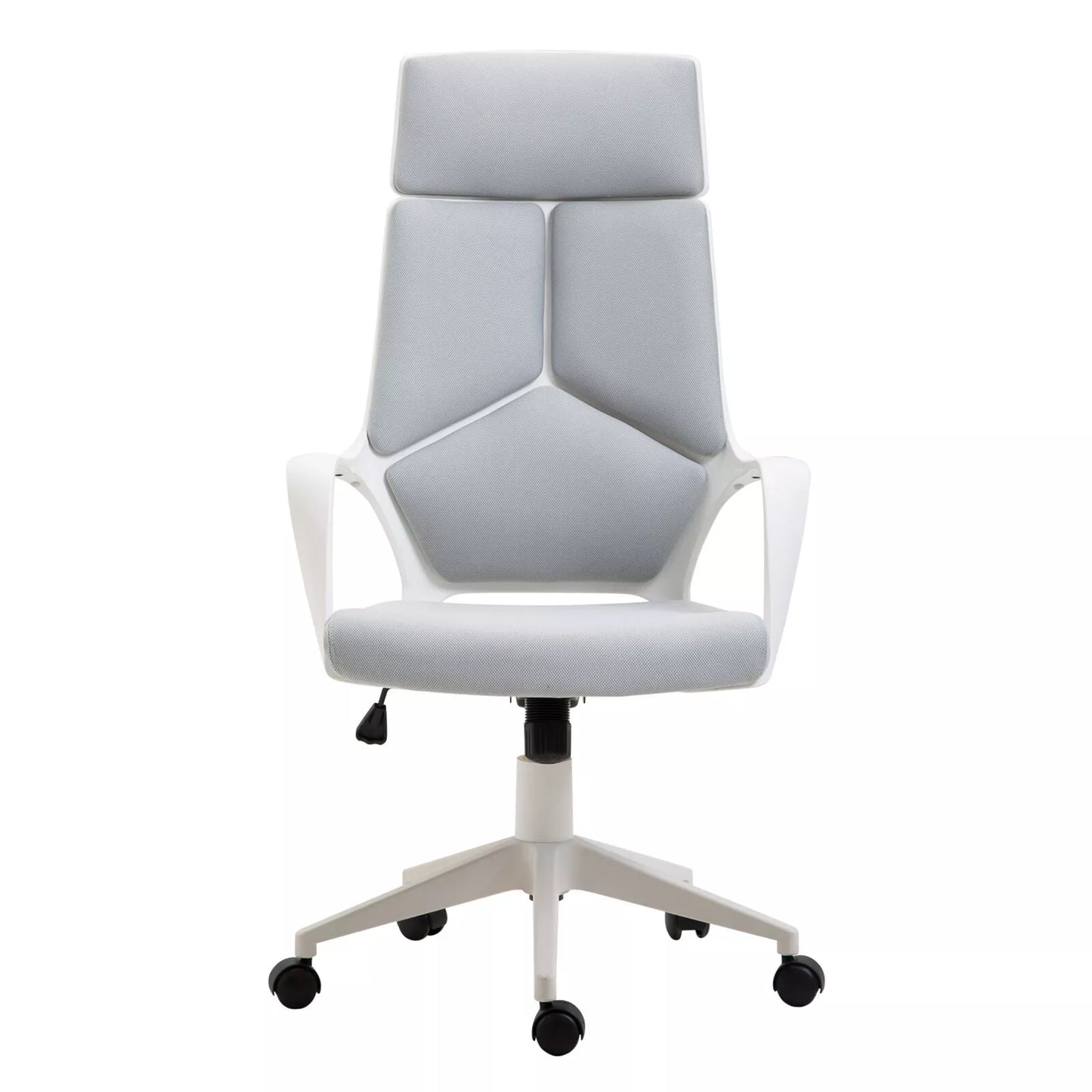 Ergonomiškas biuro krėslas, tinklinis audinys, reguliuojamas aukštis, pasukamas, ant ratukų, pilka+balta