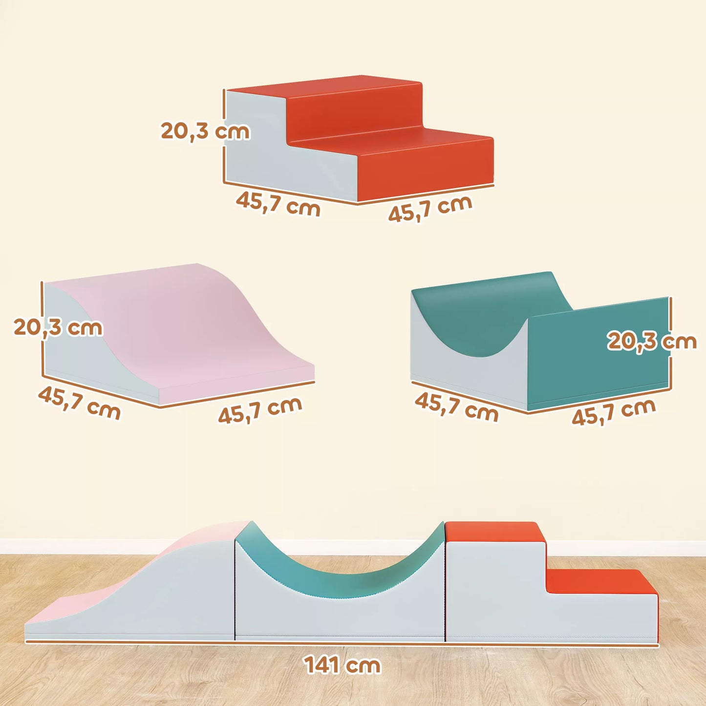 3 dalių laipioti ir ropinėti skirtas rinkinys mažiems vaikams, dirbtinė oda, putplastis, šviesiai pilkos spalvos