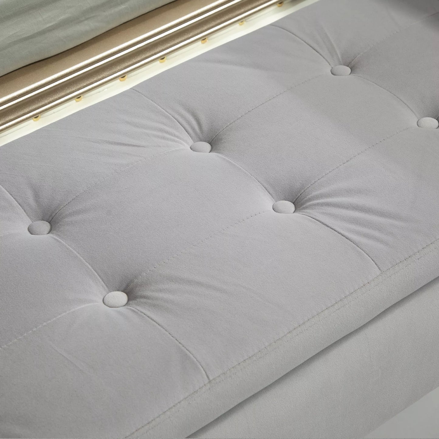 Suolas su daiktadėže ir porankiais, skrynios formos suolas, aksominis poliesteris, kaučiukmedžio mediena, šviesiai pilka, 107 x 42 x 65 cm