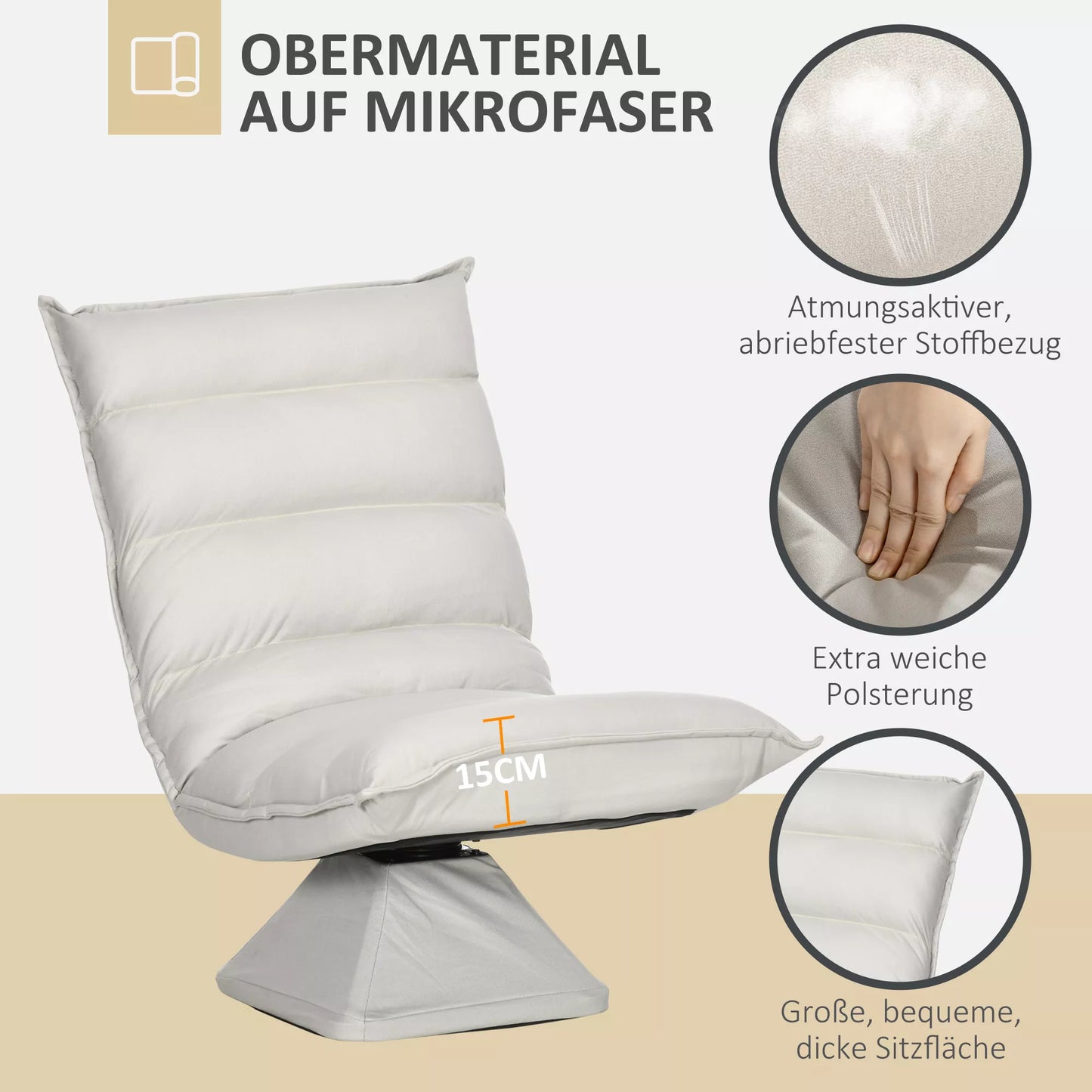 Fotelis, besisukantis, reguliuojamo atlošo, odos imitacijos, plieninis rėmas, šviesiai pilkas, 62 x 70 x 95 cm