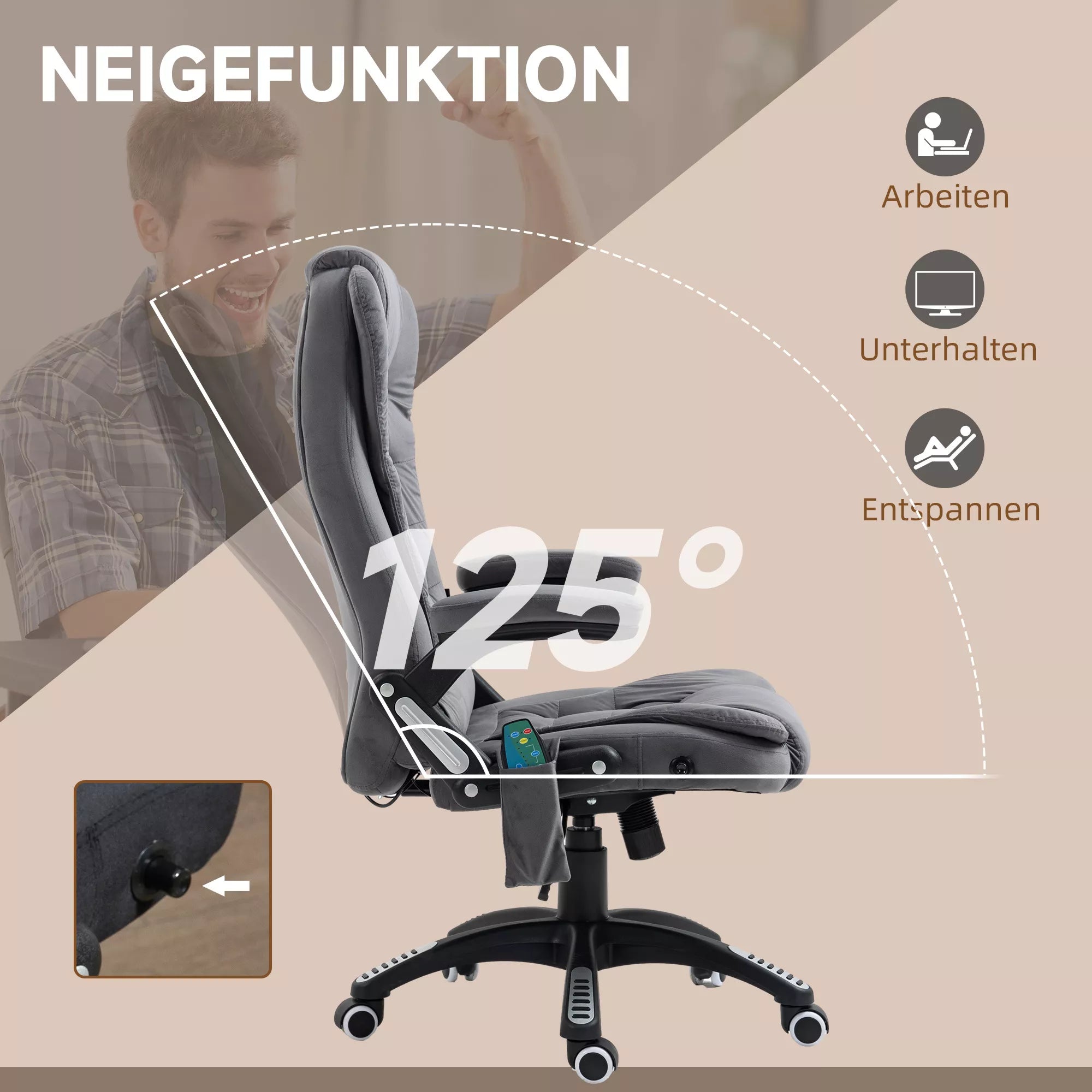 Vinsetto Biuro kėdė su masažo ir šildymo funkcija, ergonomiška, reguliuojamo aukščio, tamsiai pilka