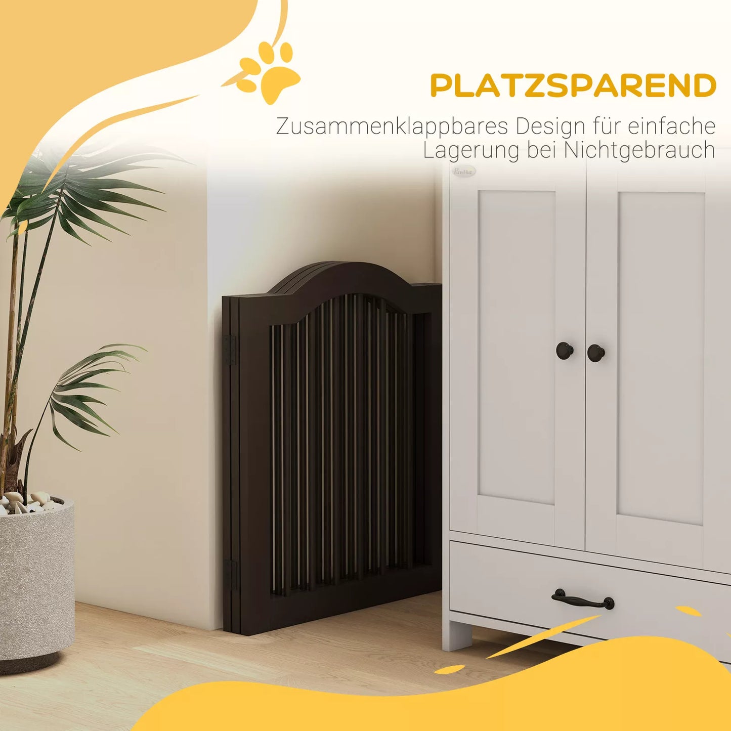 Apsauginis barjeras šunims, 3 skydai, sulankstomas, vientisa mediena ir MDF, 154,5 x 29,5 x 61 cm, spalva kava