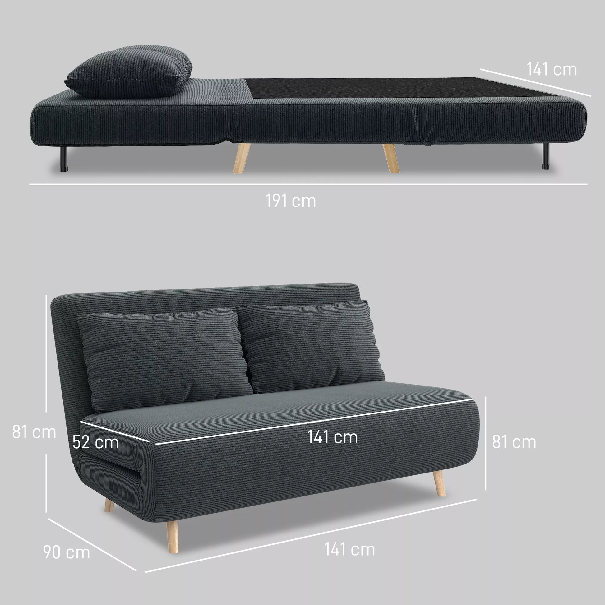 Miegamoji sofa-lova, svečių lova, 3 padėtimis reguliuojama atlošas, virvutės raštas, iki 120 kg, 141 x 90 x 81 cm, tamsiai pilka