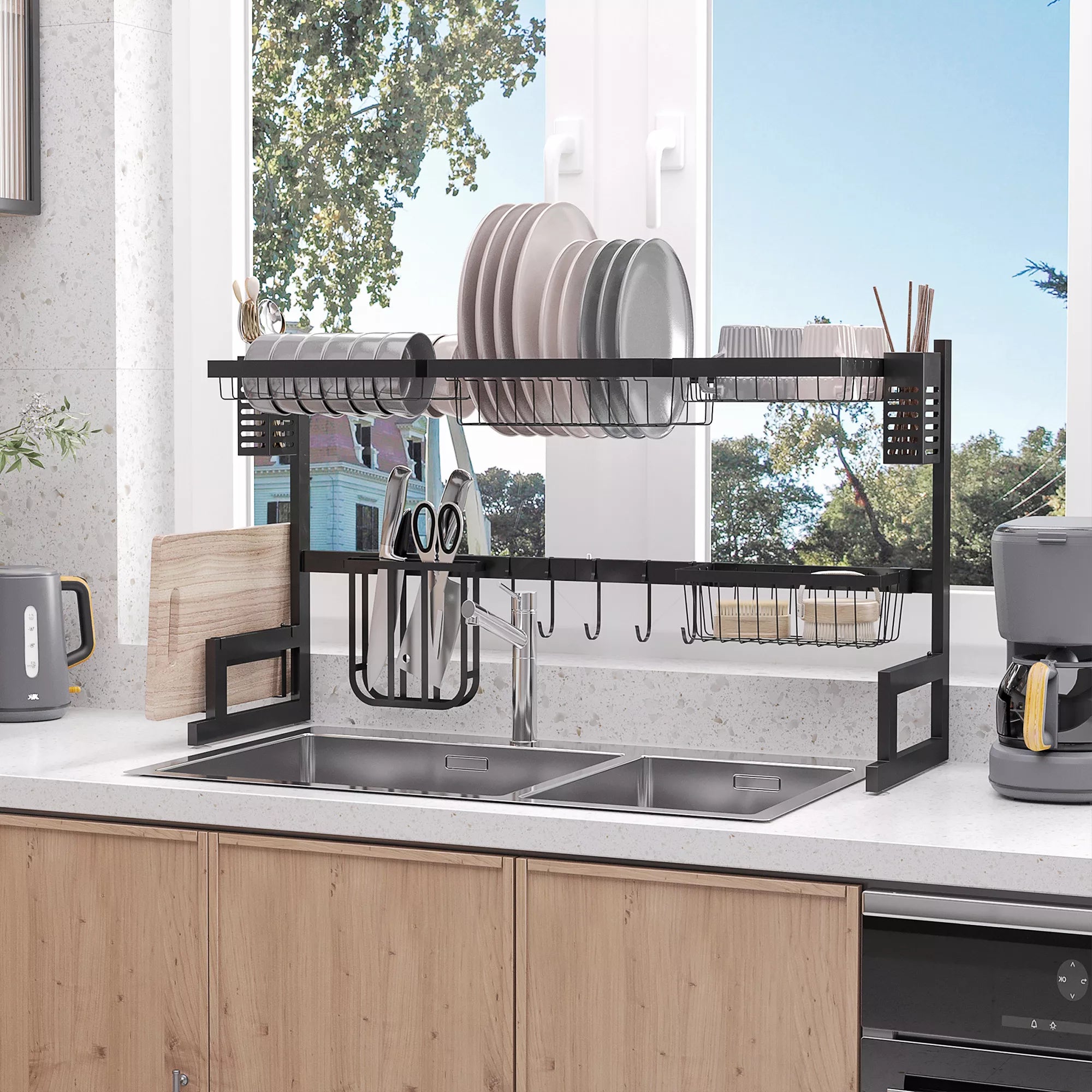 Indų krepšelis, modulinis metalinis indų laikiklis, atlaiko iki 23 kg svorį, juodos spalvos
