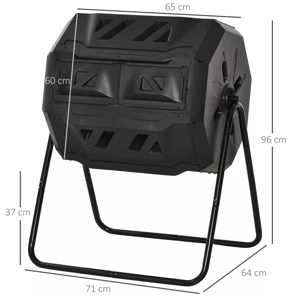 Kompostavimo konteineris su 2 konteineriais, 160 l talpa, sukamas, 71 cm x 65 cm x 96 cm, juodas