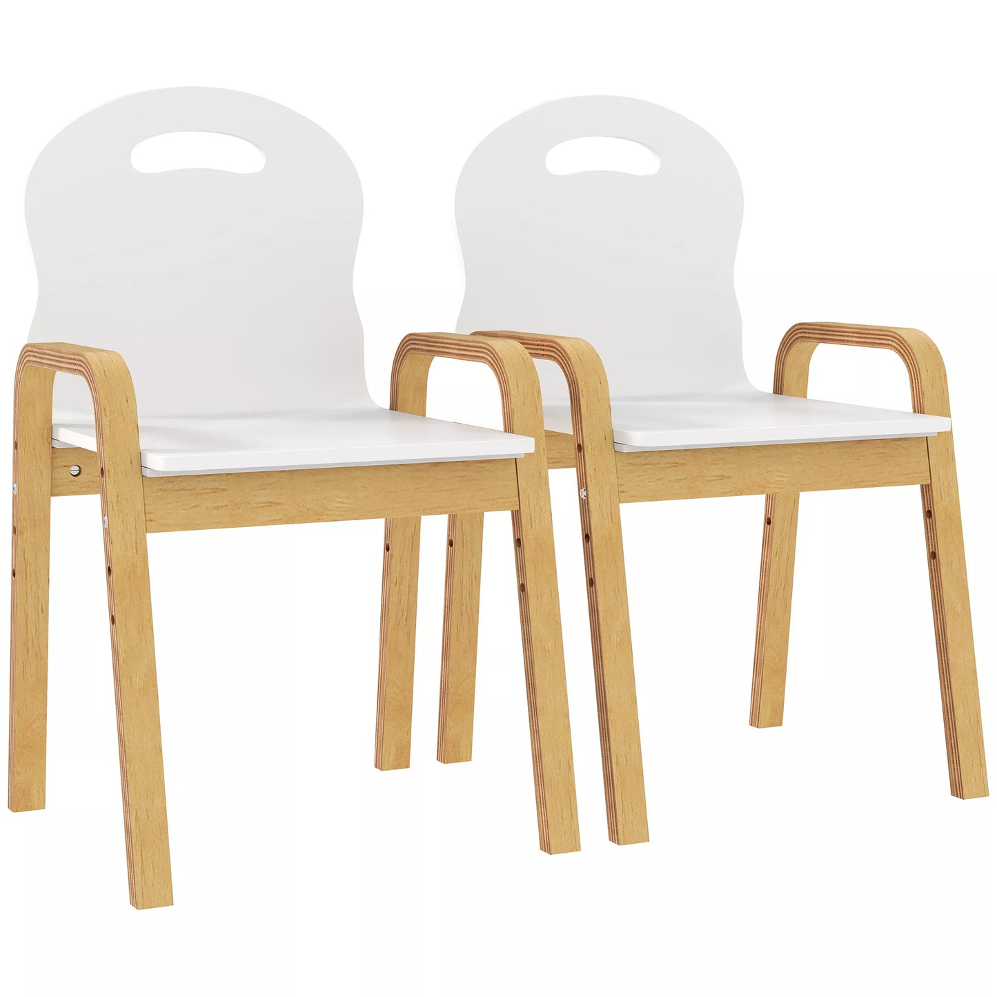 Medinių kėdžių rinkinys vaikams, neslystantys kojų padai, 3–15 metų, reguliuojamas aukštis, baltos spalvos