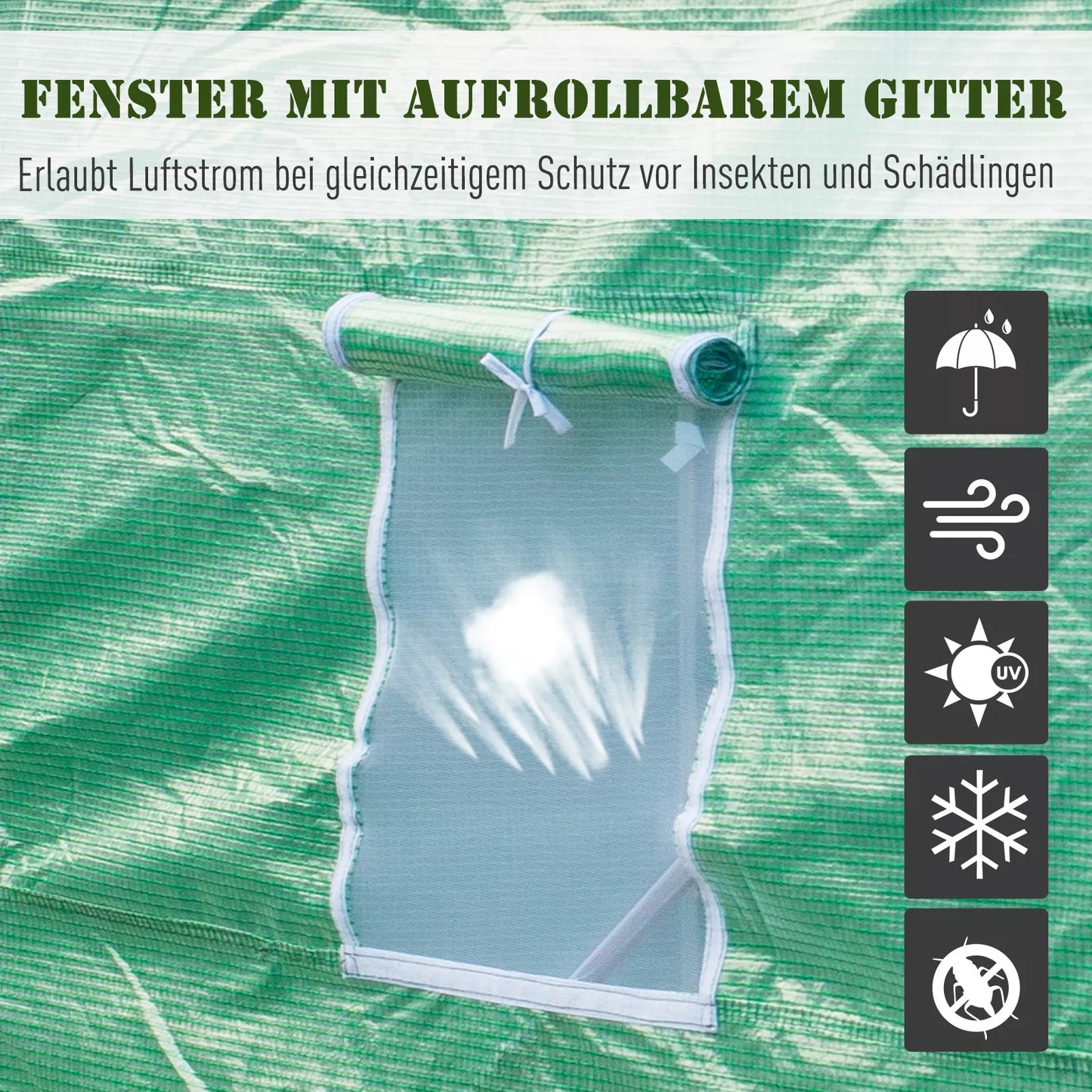 Šiltnamis 445x190x200cm Folijos šiltnamis Pomidorų namelis su durimis ir tinkleliu nuo uodų, langais, folijos tunelis iš cinkuoto plieno, tvirtas augalų tunelis, šiltnamis su įžeminimo inkarais ir virvėmis, žalias