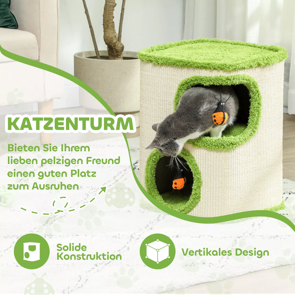 Kratzturm, 52 cm, kačių urvas su pliušu, nagų galandimo paviršiumi, žaislais, žalias/kreminės spalvos