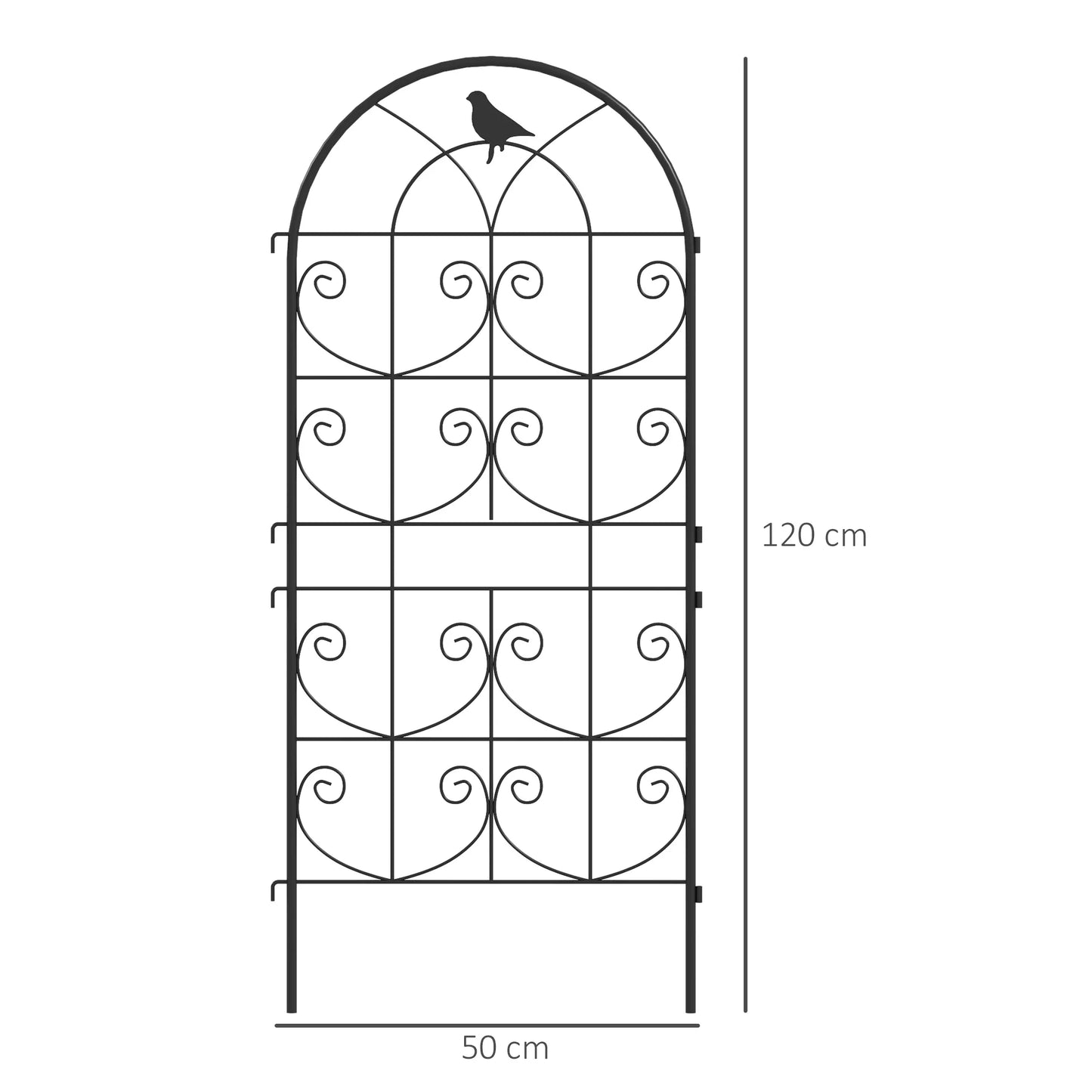 Metalinės 2 vnt. komplekto atramos augalams su paukščių dizainu, kišamos, nerūdijančios, laipiojantiems augalams, 50x120 cm, juodos
