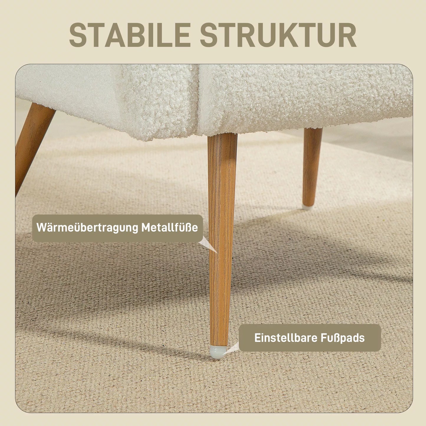 Minkštas fotelis, vilnos užvalkalas, minkštas krėslas su porankiais ir juosmens pagalvėle, metalinės kojelės, skaitymo fotelis, kreminės baltos spalvos