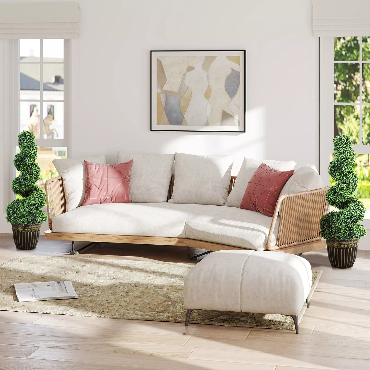 Spiralinis buksmedis, 2 vnt. rinkinys, dirbtiniai augalai, su vazonu, 90 cm aukštis, žalias