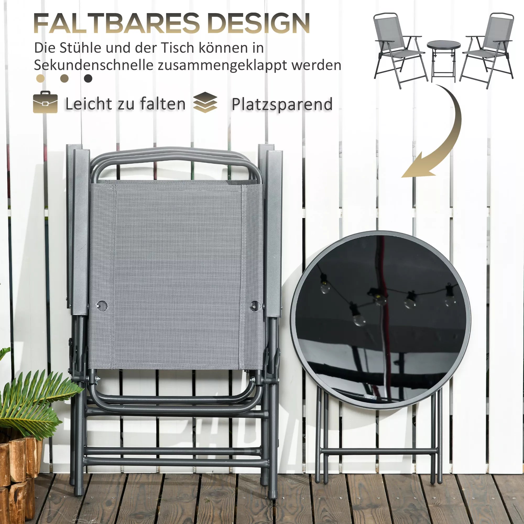 Lauko bistro baldų rinkinys Sodo bistro komplektas Sulankstomas bistro rinkinys, 53,5 cm x 64 cm x 93 cm, šviesiai pilkos spalvos