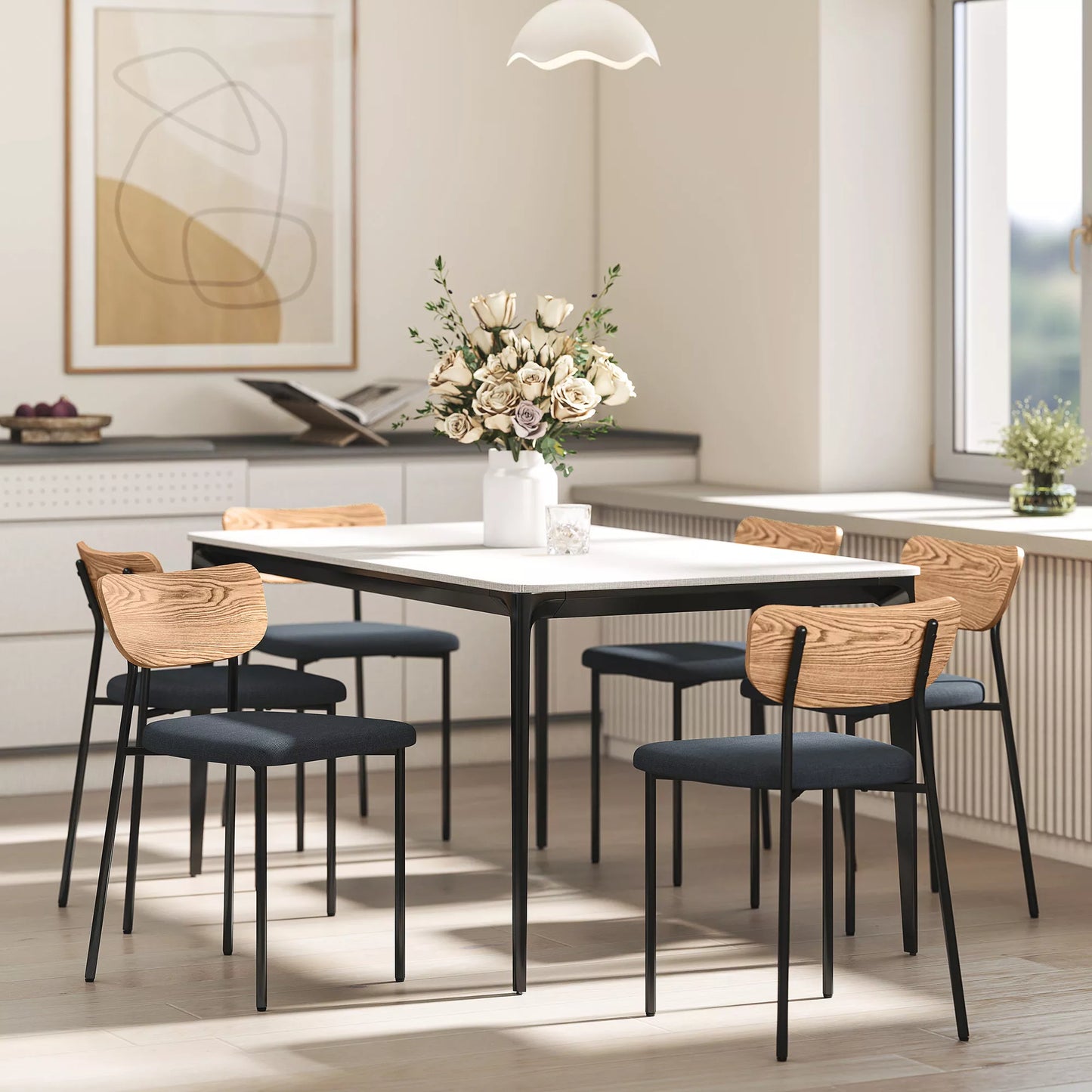 2 valgomojo kėdžių komplektas, lininės išvaizdos, be porankių, metalinės kojos, pilkos