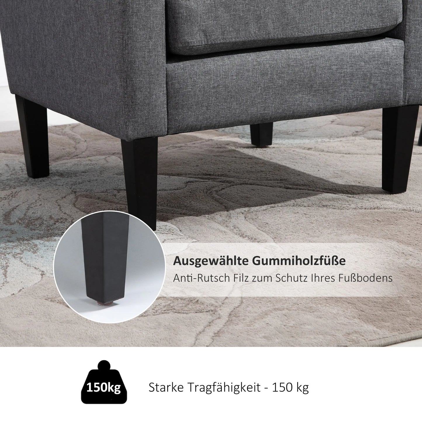 Vienvietis fotelis, relaksacinis fotelis, minkštas fotelis su medinėmis kojelėmis, linininio audinio išvaizda, 66 x 72 x 74 cm, šviesiai pilkas