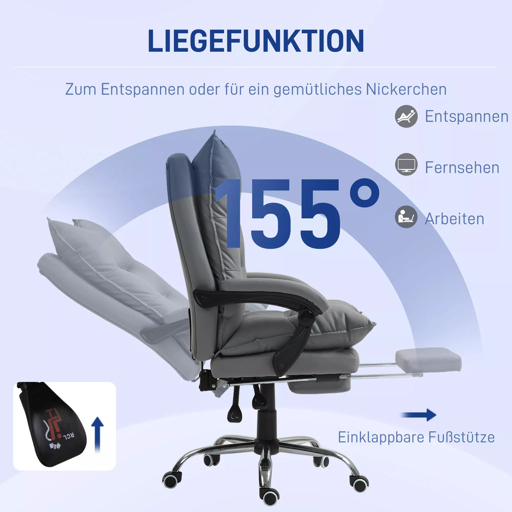 Ergonomiška biuro kėdė, reguliuojamas sėdynės aukštis, pakreipiamas atlošas, dirbtinė oda, tamsiai pilka