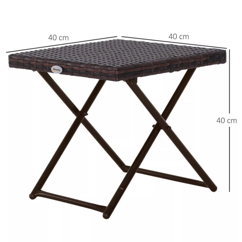 Polyrattan sulankstomas pagalbinis staliukas Kavos staliukas Žurnalinis staliukas Padėklas Balkono staliukas Sodo staliukas Sofos staliukas Arbatos staliukas Sodo baldai Rotango staliukas sodui, terasai, balkonui, 40x40x40 cm, rudas