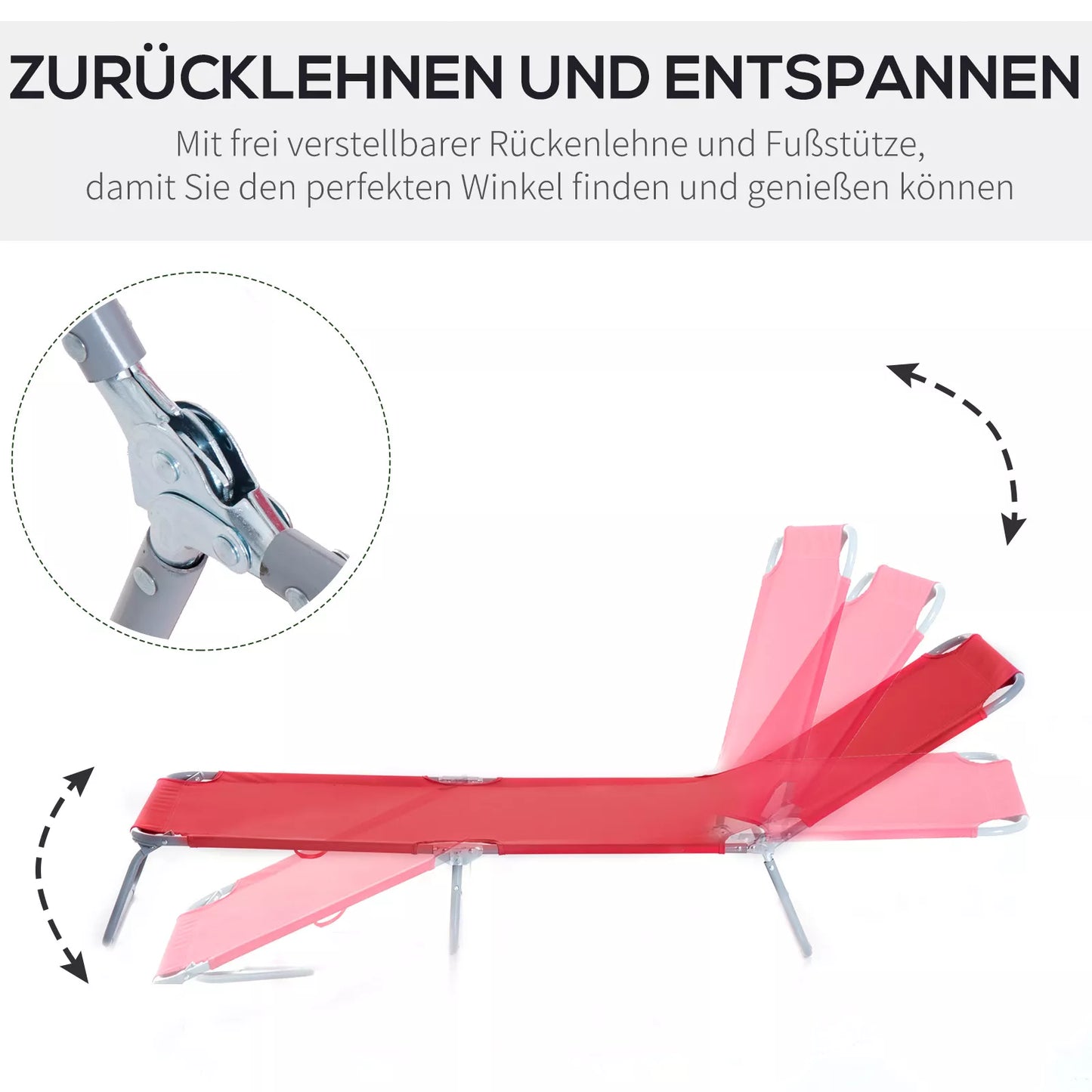 Skleidžiamas gultas, reguliuojamas atlošas, nerūdijantis metalinis rėmas, 187 x 55 x 24, raudonas