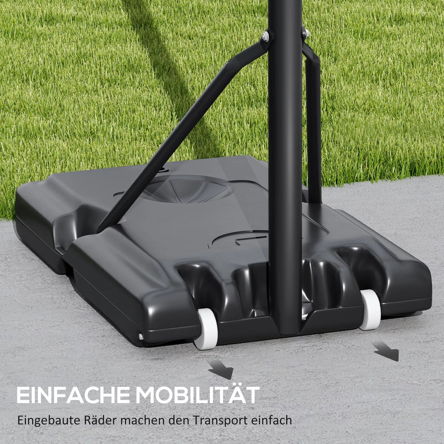 Krepšinio stovas, reguliuojamas lanko aukštis 235-305 cm, užpildoma bazė su ratukais, juodas