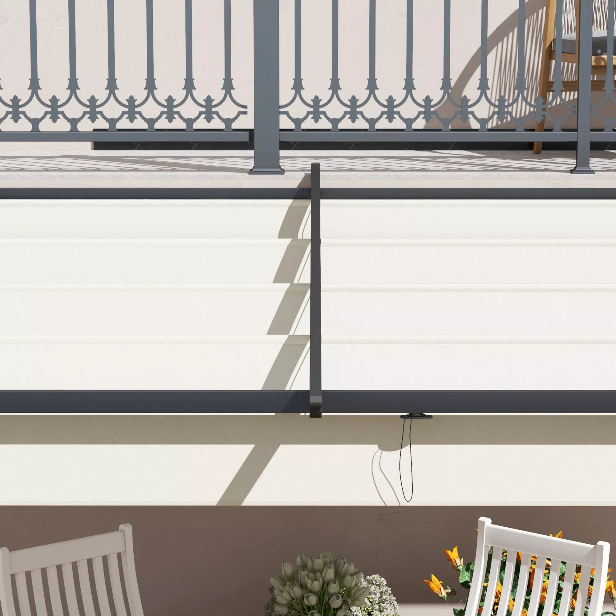 Paviljonas prie sienos su slankiojamu stogu, 3x3 m, kreminės baltos spalvos
