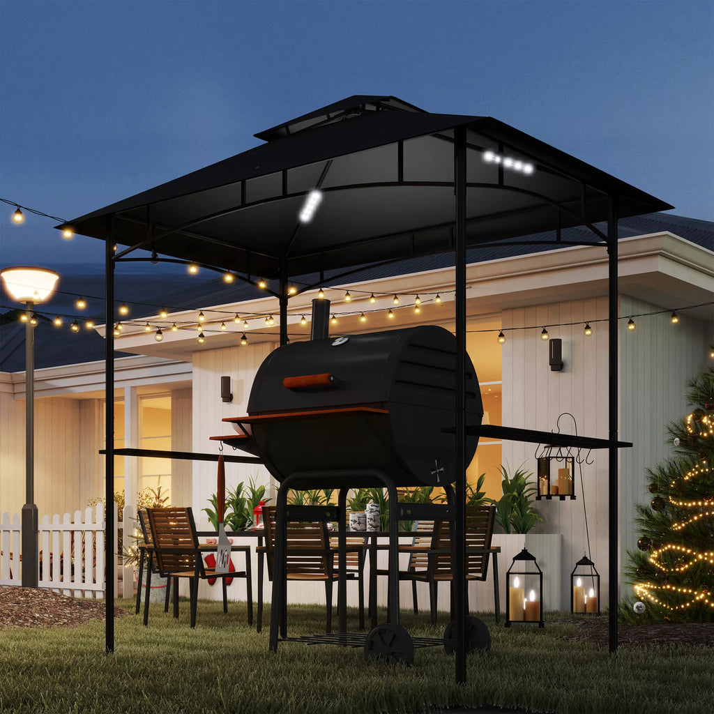 Grill paviljonas su LED 240 x 150 x 258 cm, atsparus vandeniui, ugniai atsparus Sodo paviljonas su dvigubu stogu