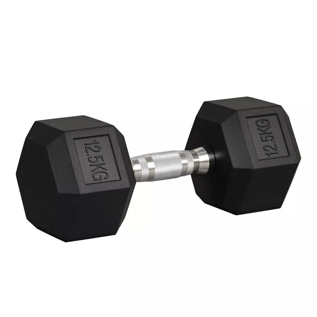 Hanteliai su raižytu rankenėle, ketaus hanteliai, 1 x 12,5 kg, hanteliai vyrams ir moterims, hanteliai namams, sporto salėms, jėgos treniruotėms