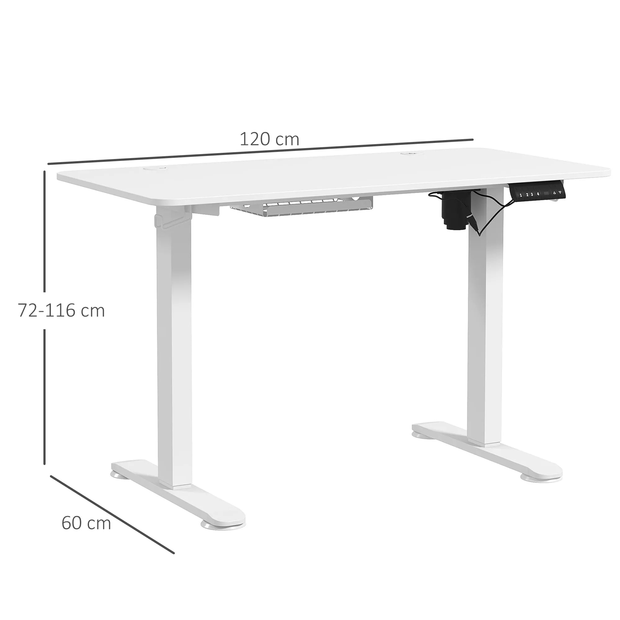 Stovimas stalas, reguliuojamas aukštis, 120x60x72-116 cm, baltas