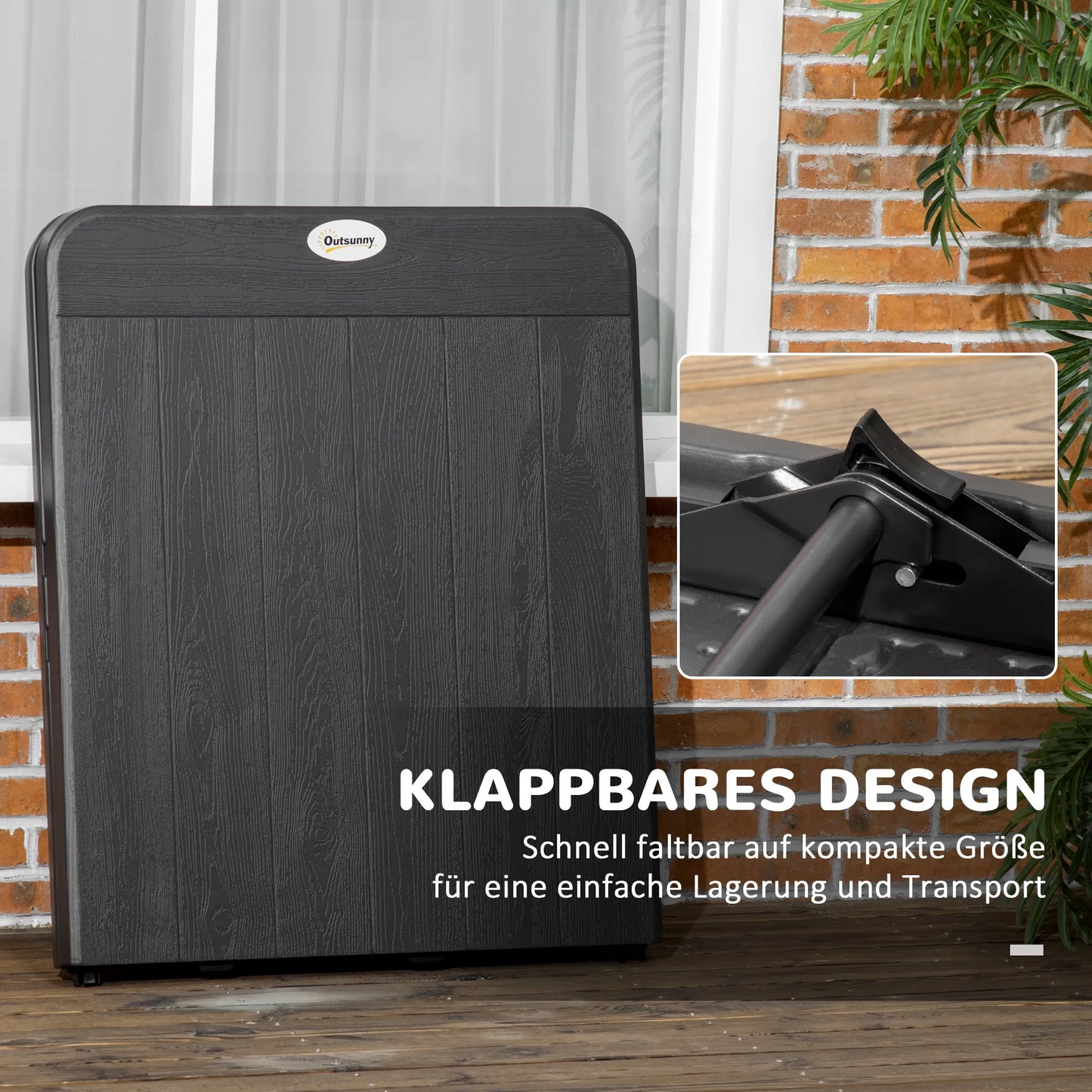 Lauko stalas, sodo stalas, 6 asmenims, sulankstomas, medžio imitacija, tamsiai pilkos spalvos, 180 x 75,5 x 73 cm