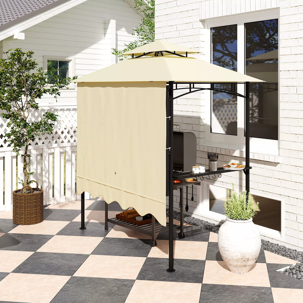 Grillpavillon 242x232x248 cm vandeniui atsparus, ugniai atsparus sodo paviljonas su dvigubu stogu, smėlio spalvos