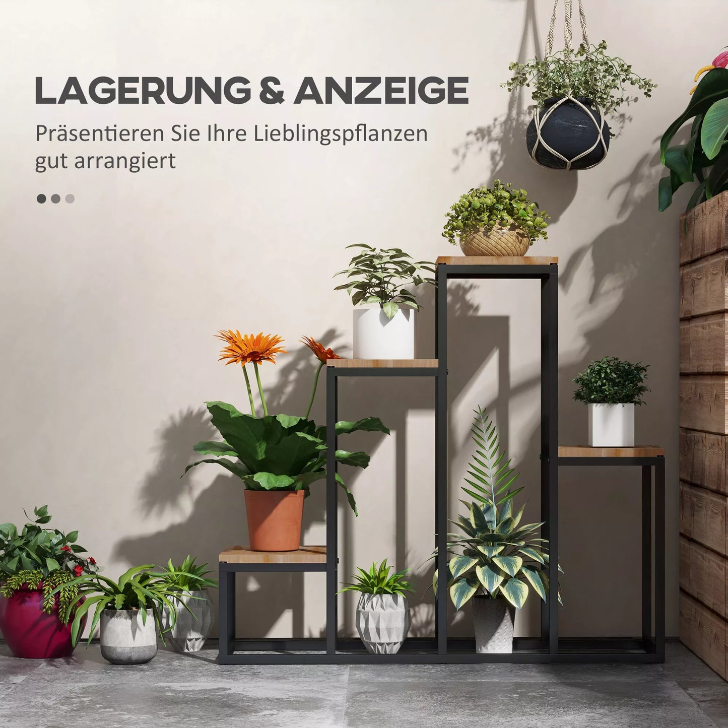 Gėlių lentyna, 4 pakopos, skirta naudoti viduje ir lauke, metalinis rėmas, 80 x 20 x 74 cm