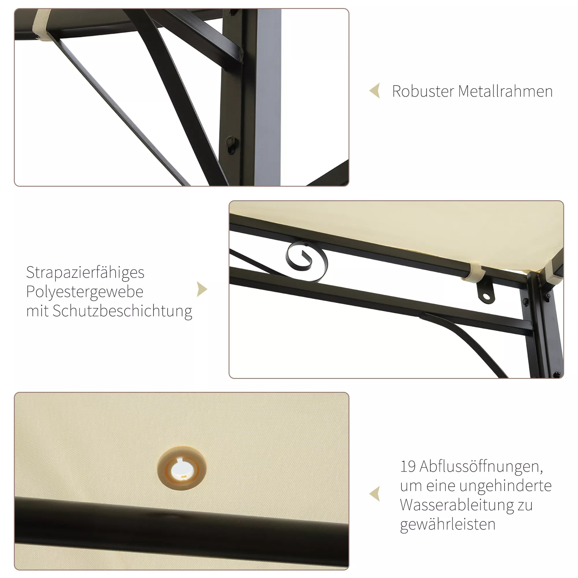 Paviljonas su atlenkiamu stogo prailginimu, atsparus atmosferos poveikiui, 3 x 2,5 m, kreminės baltos spalvos