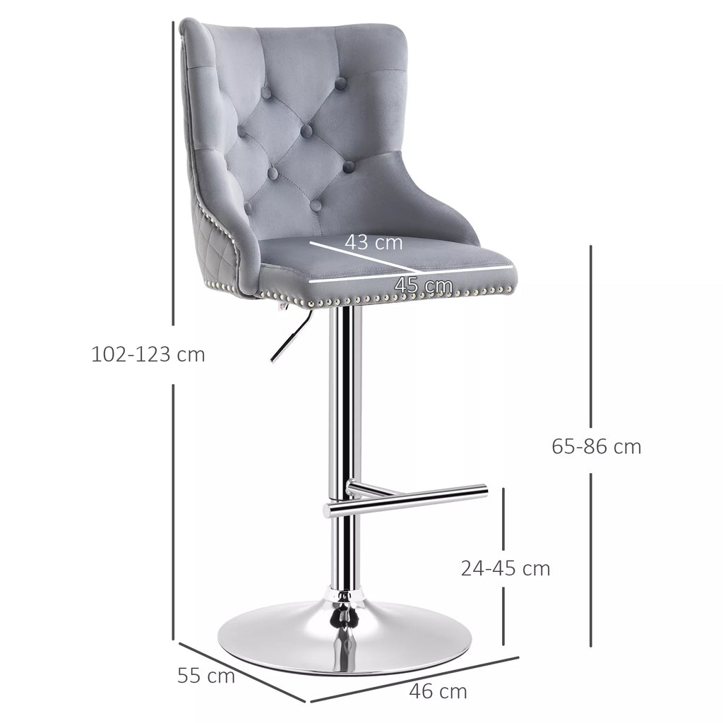 Baras kėdės, sėdimosios kėdės, 2 vnt. rinkinys, reguliuojamo aukščio, sukiojama sėdimoji dalis, atrama kojoms, plienas, pilkos spalvos, 46 x 55 x 123 cm