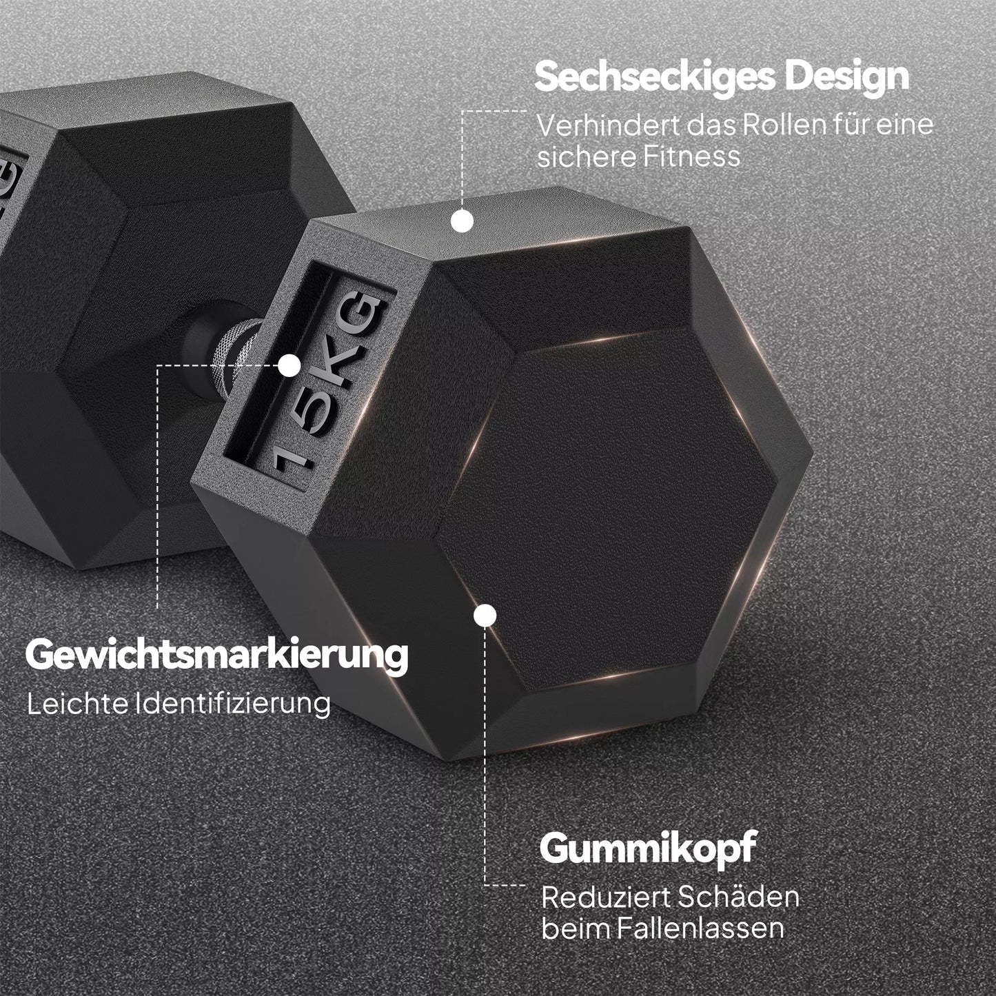 Hanteliai su rifliuota rankena, ketaus svarmenys, 2 x 15kg, hanteliai vyrams ir moterims