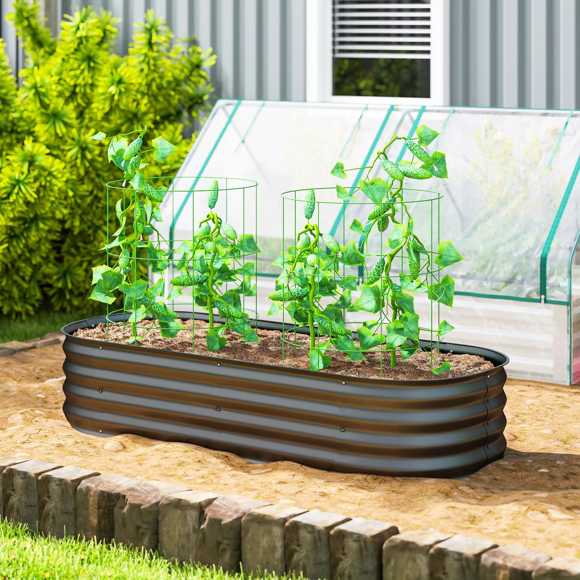 Aukštas lysvės, modulinė aukšta lysvė, apsaugoti kraštai, dizainas be dugno,  150 x 62 x 30 cm, tamsiai pilka