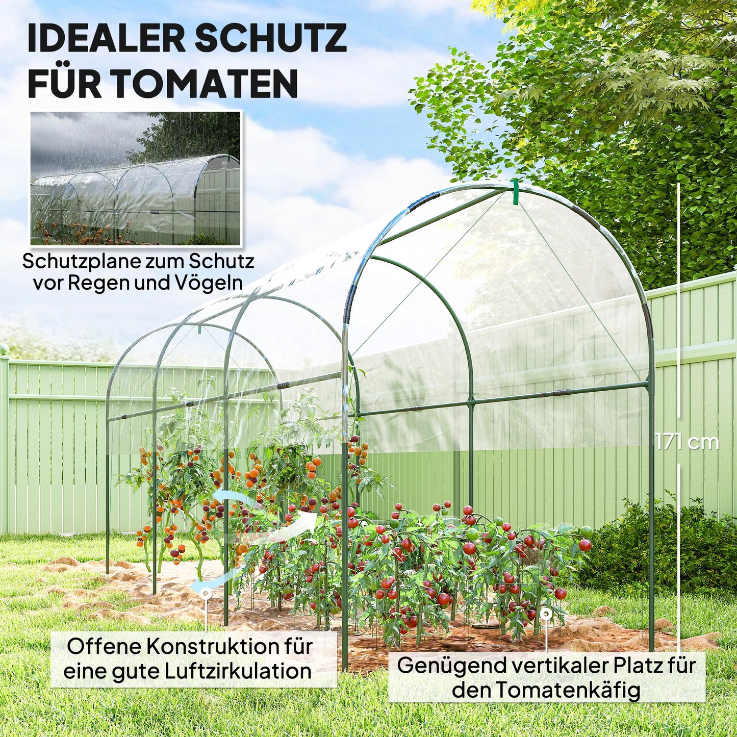 Šiltnamis, atsparus žiemai Plėvelinis šiltnamis su arkiniu stogu, žemės tvirtinimais Šiltnamis 400 x 120 x 170 cm Skaidrus